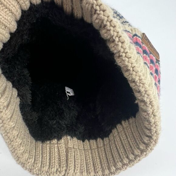 Knitted Beanie Hat Fleece Lined Pom Pom Stretches To Fit Most Snowflake Pattern - Picture 4 of 5